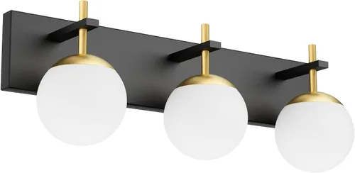 Miniatura 14 de Ralbay Lámpara de pared de baño negra mate, 2 luces, iluminación moderna de mediados de siglo, luz de tocador de globo de vidrio lechoso negro