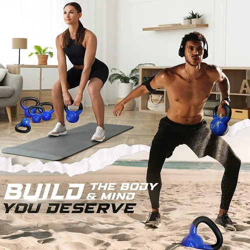 Miniatura 5 de Yes4All Pesa rusa, pesas rusas de hierro fundido con revestimiento de vinilo de 5-100 LB para entrenamiento de fuerza para ejercicios de gimnasio