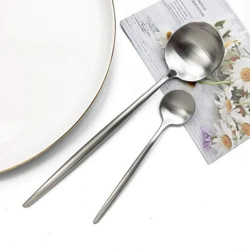 Miniatura 7 de JASHII Nice Kitchen - Juego de cubiertos de acero inoxidable para 4 personas con tenedor de cuchara grande (negro)