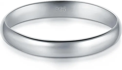 Miniatura 2 de BORUO - Anillo de matrimonio de plata esterlina 925 con cúpula lisa, resistente al deslustre y cómodo ajuste 2mm, Anillo talla 4-12