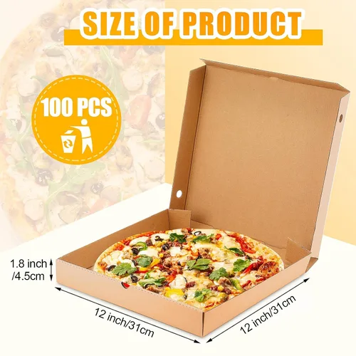 Miniatura 2 de PerKoop 100 cajas de pizza de 12 x 12 pulgadas a granel de cartón vacío de 12 pulgadas, caja de pizza cuadrada reutilizable para comida para llevar