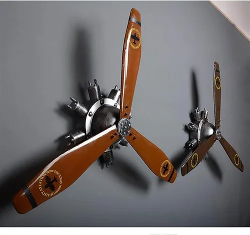 Miniatura 5 de KTV - Decoración de pared de hélice de avión, estilo industrial retro, hélice mecánica montada en la pared, escultura de pared de hierro forjado 3D