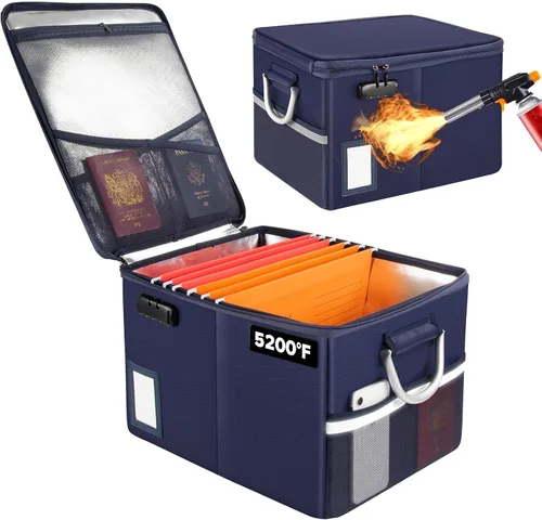 Miniatura 16 de TOMKID Archivador ignífugo con cerradura, organizador de documentos ignífugo, caja de archivos plegable, archivador con asa para certificaciones