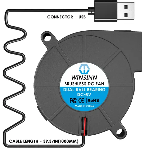 Miniatura 3 de WINSINN Ventilador de ventilador USB de 1.969 in 5015 de 5 V, 1.969 in, micro mini USB de 5 voltios, ventilador de turbina turbina de doble