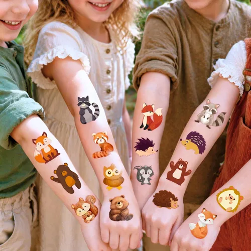 Miniatura 4 de 96 tatuajes temporales precortados de animales del bosque para niños, bonitos recuerdos de fiesta con temática forestal, perfectos para fiestas