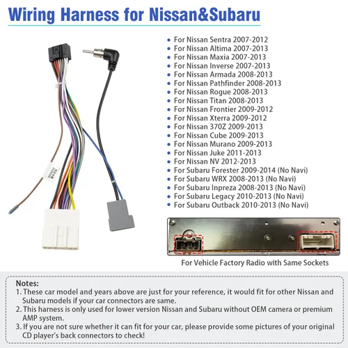 Miniatura 4 de Kit de adaptador de arnés de cable de radio para coche de 20 pines con conectores tipo culata de reemplazo para Nissan Altima Frontier Xterra Subaru
