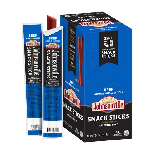 Palitos de salchicha de verano Johnsonville Beef, 1 onza (24 unidades) – Merienda de carne de la marca #1 de salchichas en los Estados Unidos, hecho
