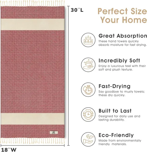 Miniatura 3 de EPHESUS TOWELS Juego de 2 toallas de mano, 18 x 30 pulgadas, toalla de mano turca decorativa para baño, cocina, invitados, cara, cabello, té, paño
