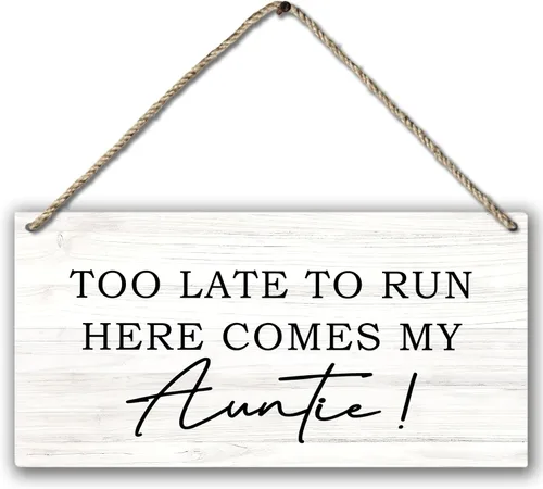 Miniatura 8 de PHAMTE Rustic Wedding Round Wreath Sign, Funny Ring Bearer Wall Hanging Plaque Wood Sign, too Late to Run Here Comes My Auntie Decor Decorations for