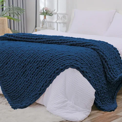 Miniatura 25 de Bigacogo Manta de punto grueso para sofá, 51 x 63 pulgadas, 100% tejida a mano con hilo de felpilla grueso jumbo, acogedoras y suaves mantas grandes