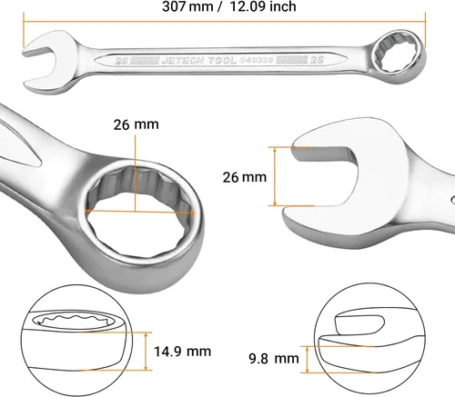 Miniatura 2 de Jetech 26mm Llave Combinada - Llaves Industriales con Diseño de 12 Puntos, Desplazamiento de 15 Grados, Hechas con Cromo Vanadio Duradero
