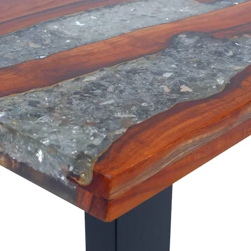 Miniatura 5 de vidaXL Mesa de centro de madera maciza de teca y mango hecha a mano con decoración de resina transparente, estilo industrial, multicolor, 39.4 x