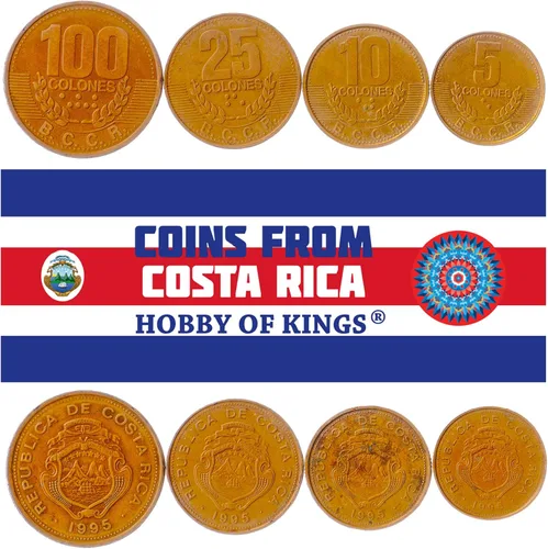 Miniatura 2 de 4 Coins de Costa Rica Colección de Monedas Tico Costarricense 5 10 25 100 Colones Circulado 1995 Barco Estrella Volcán Rama de Café