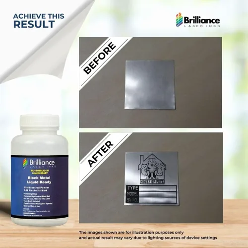 Miniatura 5 de Polvo de Marcado Láser Listo para Uso - Brilliance Laser Inks - BLI101MBLIQ120 - Tinta Láser Negra para Marcado en Metales con CO2/Fibra/YAG