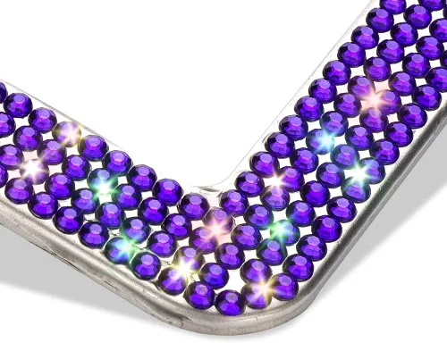 Miniatura 3 de Marco de matrícula Bling de Otostar, hecho a mano con 4 filas de diamantes de imitación brillantes, marco de matrícula de acero inoxidable con 4
