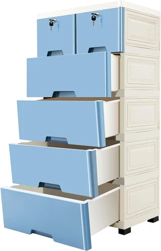 Miniatura 15 de Gabinete de almacenamiento de plástico blanco de 5 niveles con 5 cajones verticales para ropa con ruedas, gabinete de almacenamiento