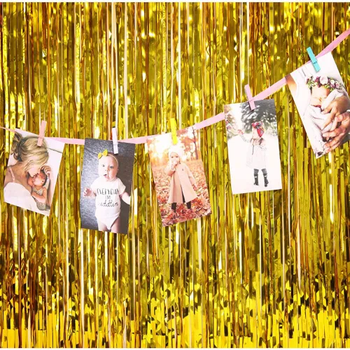 Miniatura 5 de asunflower Cortinas metálicas de oropel de 6.5 pies con flecos de papel de aluminio dorado para fiestas, fondo de fotos, decoración de bodas