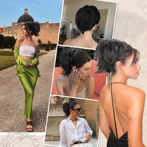 Miniatura 6 de BARSDAR Extensiones de Moño de Cabello Castaño - Extensiones de Moño de Cola de Caballo Recta y Corta para Mujeres, Postizos Sintéticos Resistentes