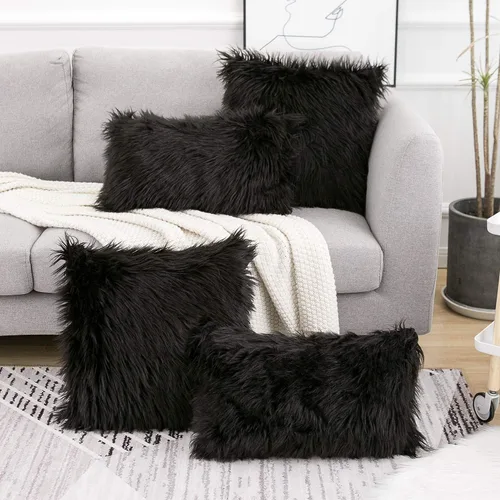Miniatura 2 de Juego de 2 fundas de almohada mullidas decorativas - Nueva serie de lujo estilo merino - Fundas de almohada de piel sintética - Fundas de cojín