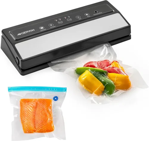 GERYON Máquina selladora al vacío para alimentos secos y húmedos, funciona con bolsas de vacío reutilizables, diseño compacto con controles táctiles