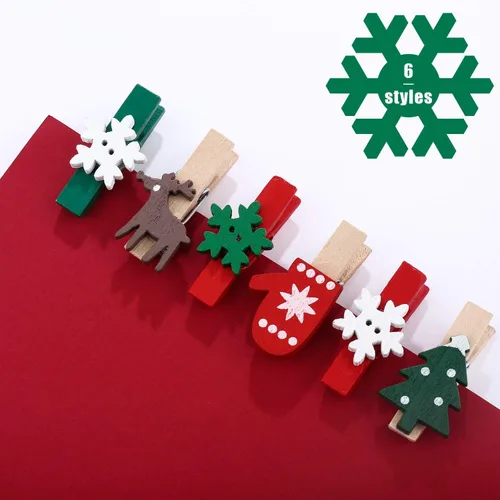 Miniatura 4 de Boao 180 clips de madera de Navidad, clips de fotos para árbol de Navidad, guantes de alce, pinzas de nieve para colgar fotos y recuerdos de fiesta