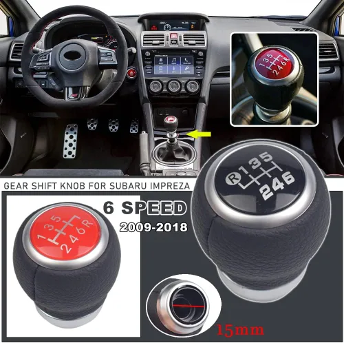 Miniatura 2 de Palanca de cambios de cuero de 6 velocidades con estilo para Subaru Impreza WRX STI 2009 2010 2011 2012 2013 2014 2015 2016 2017 2018