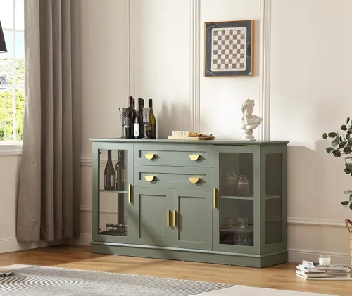 Miniatura 11 de FOREST GRAVITY Armario de buffet pequeño de 31.5 pulgadas con puertas de cristal, pequeño gabinete de barra de café con almacenamiento, aparador