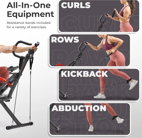 Miniatura 5 de Sunny Health & Fitness Row-N-Ride PRO, máquina de sentadillas completa para todo el cuerpo con banda de resistencia opcional, fácil de instalar