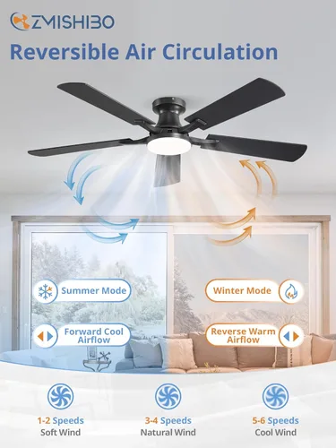 Miniatura 6 de ZMISHIBO Ventilador de techo de 52 pulgadas con luz, aplicación y control remoto, perfil bajo de montaje empotrado, luz LED regulable de 20 W, motor
