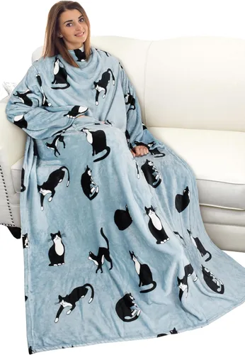 Miniatura 30 de Catalonia Manta con mangas y bolsillo, suave y cómoda manta de forro polar para mujeres y hombres Perro gris