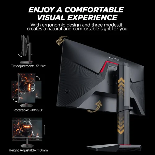 Miniatura 7 de KOORUI Monitor para juegos de 24.5 pulgadas, 1ms, monitor de 320Hz, HDR400, DCI-P3 95%, pantalla IPS, compatible con Adaptive Sync, altura vertical