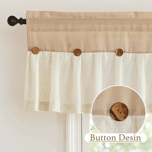 Miniatura 3 de NICETOWN Cenefa con textura de lino para ventana de cocina y sala de estar, filtrado de luz, estilo campestre bohemio, con bolsillo para barra, 2