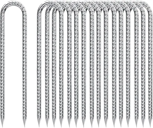Miniatura 8 de Estacas de Varilla de Refuerzo de 12 Pulgadas Galvanizadas, Estacas para Trampolín con Gancho en U Paquete de 6 Anclajes de Suelo Estacas