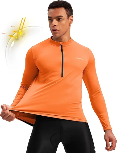 Miniatura 2 de Bikewa Maillot de ciclismo para hombre con 3+1 bolsillos traseros con cremallera, manga larga, absorción de humedad, UPF 50+ media cremallera