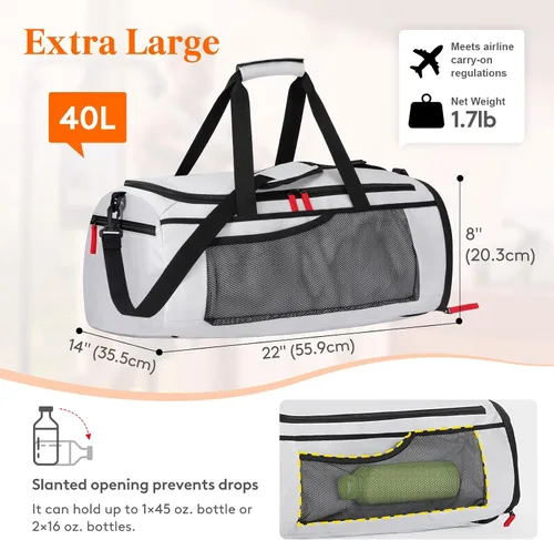 Miniatura 6 de Lifewit Bolsa de gimnasio para hombres y mujeres con compartimento para zapatos, bolsa de viaje de 40 litros para viajes, 3 en 1, impermeable