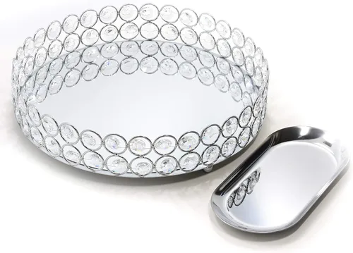Miniatura 13 de Bandeja decorativa de cristal de metal con espejo para perfumes, organizador de cosméticos, bandeja de almacenamiento para joyas, bandejas