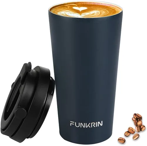 Miniatura 9 de Funkrin Taza de café aislada con revestimiento de cerámica, taza de café helado de 16 onzas con tapa abatible y asa, taza de viaje a prueba de fugas