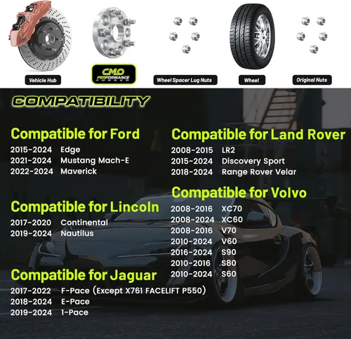 Miniatura 3 de Customadeonly 4 espaciadores de rueda centrados de 0.591 in 5 x 108 - Diámetro de 2.496 in - Pernos M14x1.5 - Aluminio forjado - Compatible con Ford