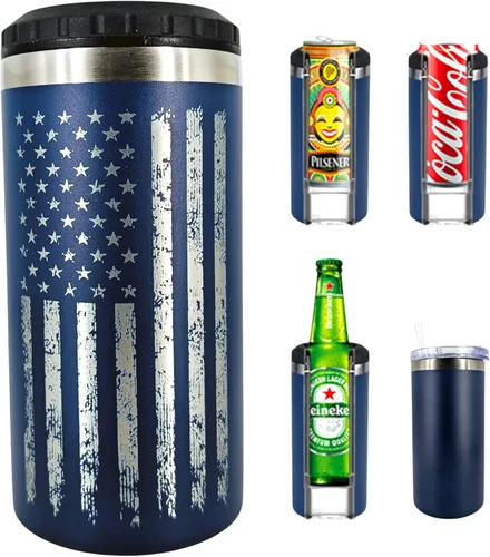 Miniatura 14 de Betsy Ross - Enfriador de latas aislado de acero inoxidable de doble pared con bandera y bandera estadounidense, capacidad para latas de 12 o 16