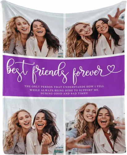 Miniatura 13 de InterestPrint Manta personalizada con fotos para mejor amiga, manta de cama personalizada para amiga, hermana, textos personalizados de fotos