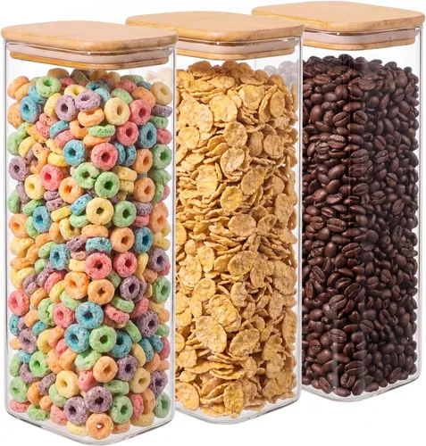 Miniatura 11 de Paquete de 6 tarros de almacenamiento de vidrio rectangulares pequeños de 0.7 cuartos con tapas de bambú, recipientes de almacenamiento de despensa