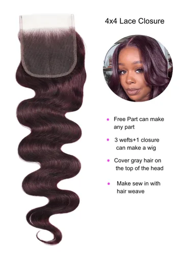 Miniatura 4 de UNICE Cabello humano ondulado 4 x 4 con cierre de encaje transparente, 100% sin procesar, cierre de cabello humano virgen brasileño, parte libre