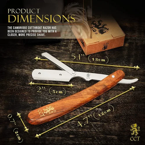 Miniatura 2 de The Cambridge Cutthroat Cut Throat Razor Kit Missanda Hardwood & Stainless Steel Professional Barber Razor, Premium Single Blade Straight Edge