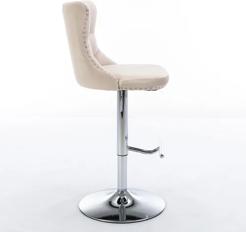 Miniatura 7 de Taburetes de bar giratorios de terciopelo ajustables para asiento de 25 a 33 pulgadas, modernos taburetes de bar tapizados con base cromada