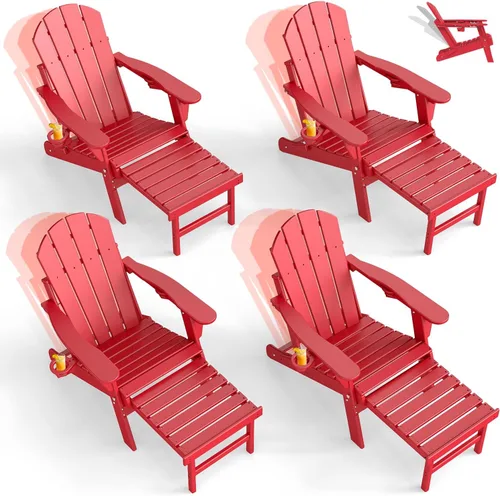 Miniatura 12 de GREENVINES Silla Adirondack ajustable con otomana retráctil, juego de 2 Plegable Plástico de polietileno de alta densidad Sillas para hoguera