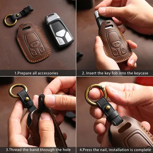 Miniatura 7 de OLLEN Funda para llavero de cuero genuino sin tornillos para BMW 2023-2025 ~ en adelante, Nueva serie 5/7, 740i, 760i, X1, X2, X3, X5, X6, X7, XM