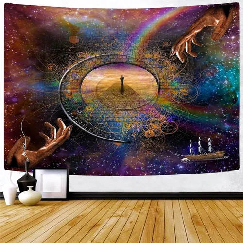 Miniatura 10 de Delur Tapiz Boho de Montaña con Puesta de Sol, Tapiz de Paisaje Natural de Bosque y Árbol para Colgar en la Pared, Tapiz Abstracto Psicodélico