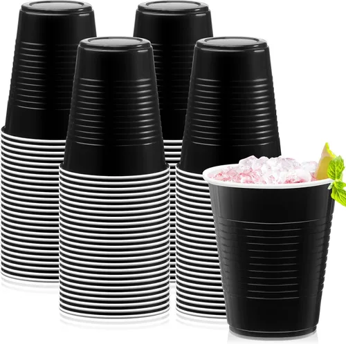 Zubebe Paquete de 100 vasos negros desechables de plástico de 18 onzas, grandes bebidas para fiesta de cumpleaños, graduación, Halloween
