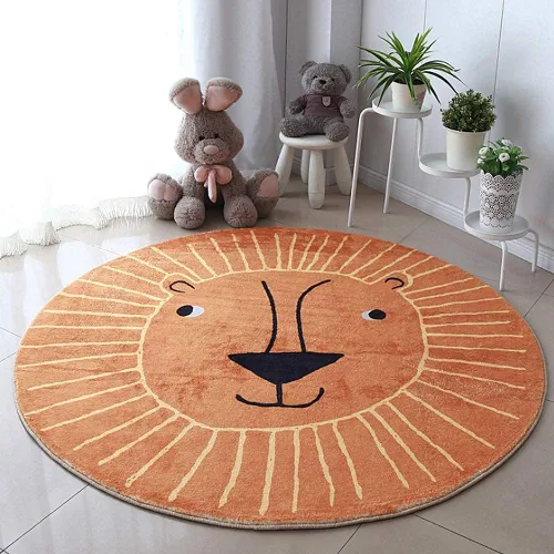 Miniatura 21 de Poowe Alfombra de juego para niños, alfombra redonda educativa del alfabeto, suave, antideslizante, para el dormitorio de los niños pequeños León-2