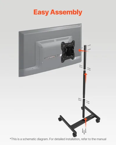 Miniatura 6 de VEVOR - Soporte de TV con ruedas, carrito de TV móvil para pantallas de 17 a 55 pulgadas, de retrato a paisaje, soporte de TV portátil con ruedas